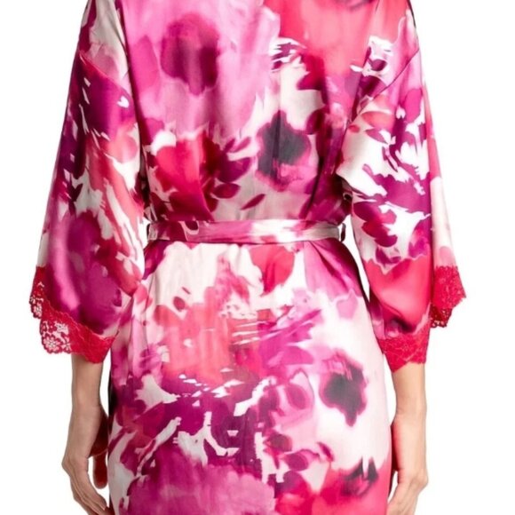 Linea Donatella Greer Satin Charmeuse Lace Trimmed Rose Robe NWT Sz S/M - Picture 7 of 7
